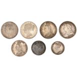 George IV, Crown, 1822, edge tertio, Halfcrown, 1823 (S 3805, 3808); Victoria, Crowns (3), 1...