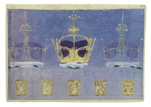 A large hand painted watercolour and pencil study for the Prince of Wales Investiture Crown...