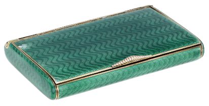 A Russian silver gilt and green enamel snuff box, circa 1900, of rectangular form, decorated...