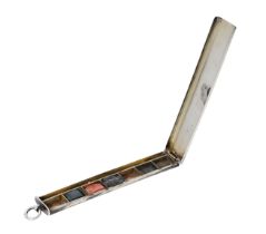 An artist's silver miniature paint box, of slim rectangular form, the hinged lid opening to...