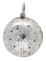 A George III silver pomander, modelled as a sphere, with pierced holes and pricked decoratio...