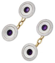 A pair of early 20th century amethyst and mother-of-pearl cufflinks, double-sided, each circ...