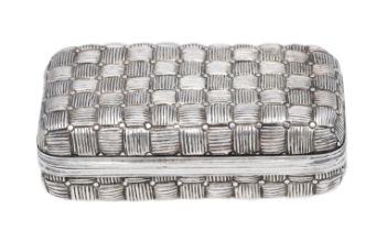 A George III silver snuff box, of rectangular form, modelled with basket weave decoration th...