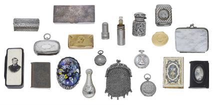 A collection of boxes, mostly second half, 19th century, but including a William IV locket-f...