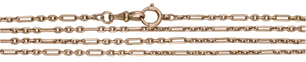 A gold guard chain, the fetter-link chain to bolt ring and swivel hook clasp, length approxi...