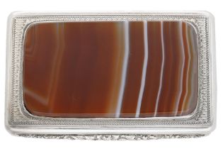 A William IV silver and agate snuff box, of rectangular form, the lid inset with an agate pa...