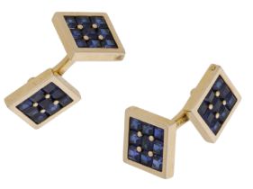 A pair of synthetic sapphire cufflinks by Vourakis, double-sided, each of the square-shaped...