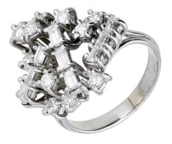 A diamond dress ring, circa 1970, the openwork cluster set with brilliant and baguette-cut...