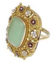 A chalcedony and enamel ring, converted from a mid 19th century clasp, set with a...