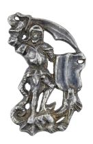 A late 16th century silver gilt badge, the openwork cast design of St George in armour,...