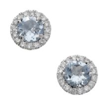 A pair of aquamarine and diamond cluster ear studs, the circular-cut aquamarines claw-set...