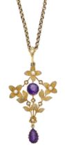 An early 20th century amethyst and seed pearl pendant on chain, the circular-cut amethyst...