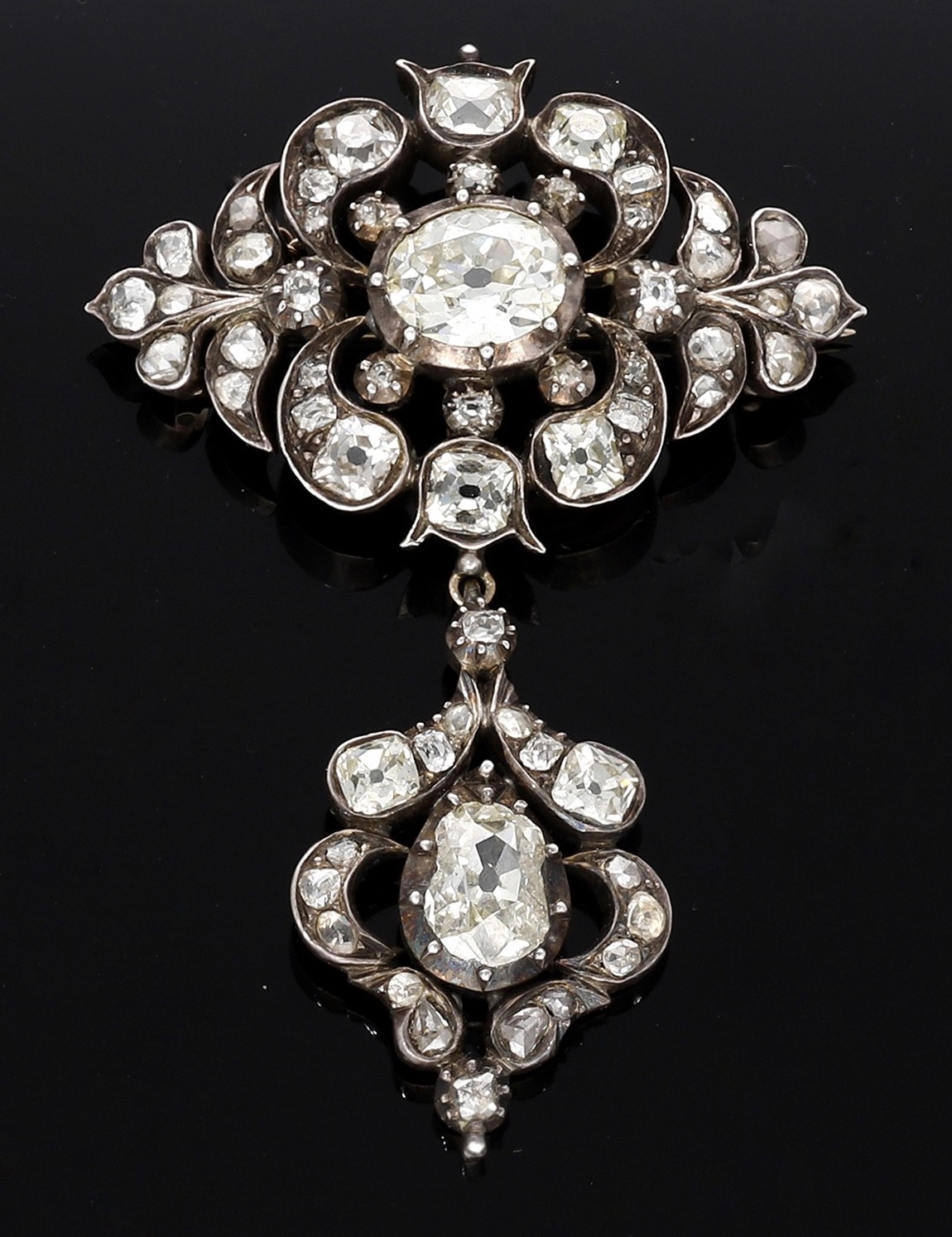 An early 19th century diamond brooch, set with an oval-cut diamond within a pierced... - Image 3 of 3