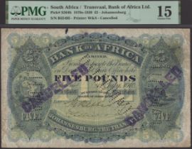 Bank of Africa, Johannesburg, cancelled Â£5, 1 July 1910, serial number B35495, several CANCE...