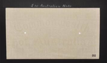 Commonwealth of Australia, watermarked paper (2) as used for the Â£10 of 1925-33, glued into...