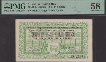 Hay Internment Camp, Australia, 1 Shilling, 1 March 1941, serial number D20982, in PMG holde...