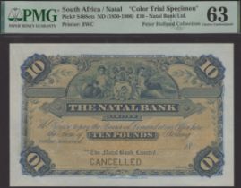 Natal Bank Limited, South Africa, colour trial Â£10, 18-, no serial numbers or signatures, CA...