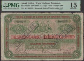 Standard Bank of British South Africa Limited, cancelled Â£5, manuscript date 6 December 1911...