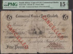 Commercial Bank of Port Elizabeth, cancelled Â£5, Cape of Good Hope, 10 March 1856, serial nu...