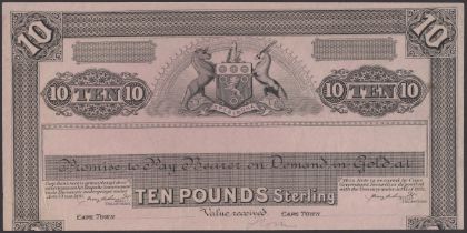 Cape Uniform Banknotes, South Africa, obverse uniface proof for Â£10, ND (1891), black on lig...