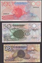 Seychelles Monetary Authority, 10, 25, 50 and 100 Rupees, ND (1993), low serial numbers A000...