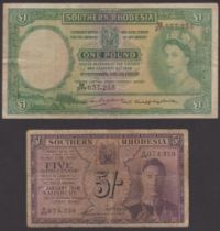Southern Rhodesia Currency Board, 5 Shillings, 1 January 1948, serial number D/49 074359, Sa...