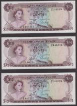 Bahamas Government, $1/2 (5), 1965, serial numbers C146523-27, Sands and Higgs signatures, u...