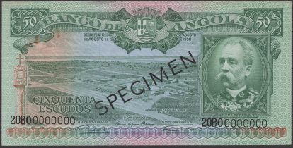 Banco de Angola, specimen 50 Escudos, 15 August 1956, serial number 20BO 0000000, black SPEC...