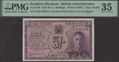 Southern Rhodesia Currency Board, 5 Shillings, 1 January 1948, serial number D/46 036933, St...