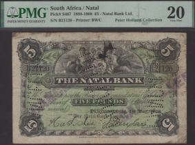 Natal Bank Limited, South Africa, cancelled Â£5, 1 May 1908, serial number B21120, two manusc...