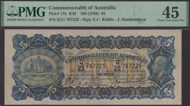 Commonwealth of Australia, Â£5, ND (1927), serial number Q/21 767225, Riddle and Heathershaw...