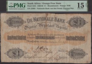 De Nationale Bank van den Oranje Vrystaat Beperkt, Â£1, 24 December 1892, serial number 22895...
