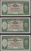 Commonwealth of Australia, Â£1, ND (1942), serial numbers J/48 643671, 74 and 77, Armitage an...