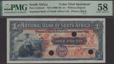 National Bank of South Africa, Natal issue, colour trial Â£1, ND (1900-20), no serial number...