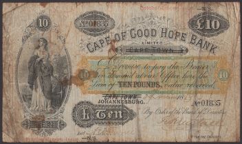 Cape of Good Hope Bank, Johannesburg/Potchefstroom Issue, Â£10, 29 November 1889, serial numb...