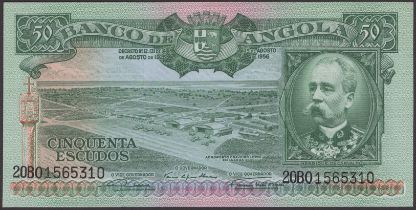 Banco de Angola, 50 Escudos, 15 August 1956, serial number 20BO 1565310, uncirculated, scarc...