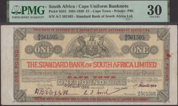 Standard Bank of British South Africa Limited, Â£1, stamped date 1 March 1920, serial number...