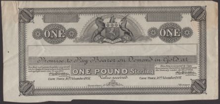 Cape Uniform Banknotes, South Africa, obverse uniface proof for Â£1, 16 November 1891, no sig...