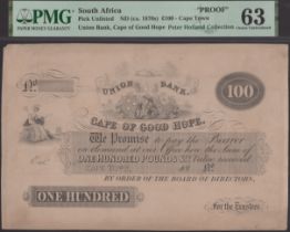 Union Bank, Cape of Good Hope, proof on card for Â£100, Cape Town, 18- (c.1847-90), previousl...