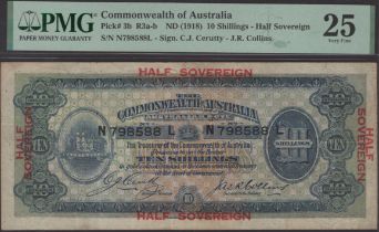 Commonwealth of Australia, 10 Shillings = Half Sovereign, ND (1918), serial number N798588,...