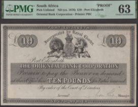 Oriental Bank Corporation, obverse proof Â£10, Port Elizabeth, ND (c.1873), no serial number...