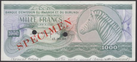Banque d'Emission du Rwanda et du Burundi, specimen 1000 Francs, 15 September 1960, no signa...