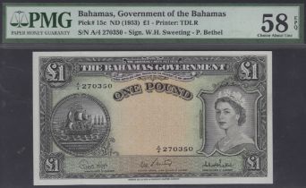 Bahamas Government, Â£1, ND (1961), serial number A/4 270350, Higgs, Sweeting and Bethel sign...