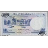 Banque de Syrie et du Liban, Lebanon, specimen 5 Livres, 1952, serial number E14 00000,...