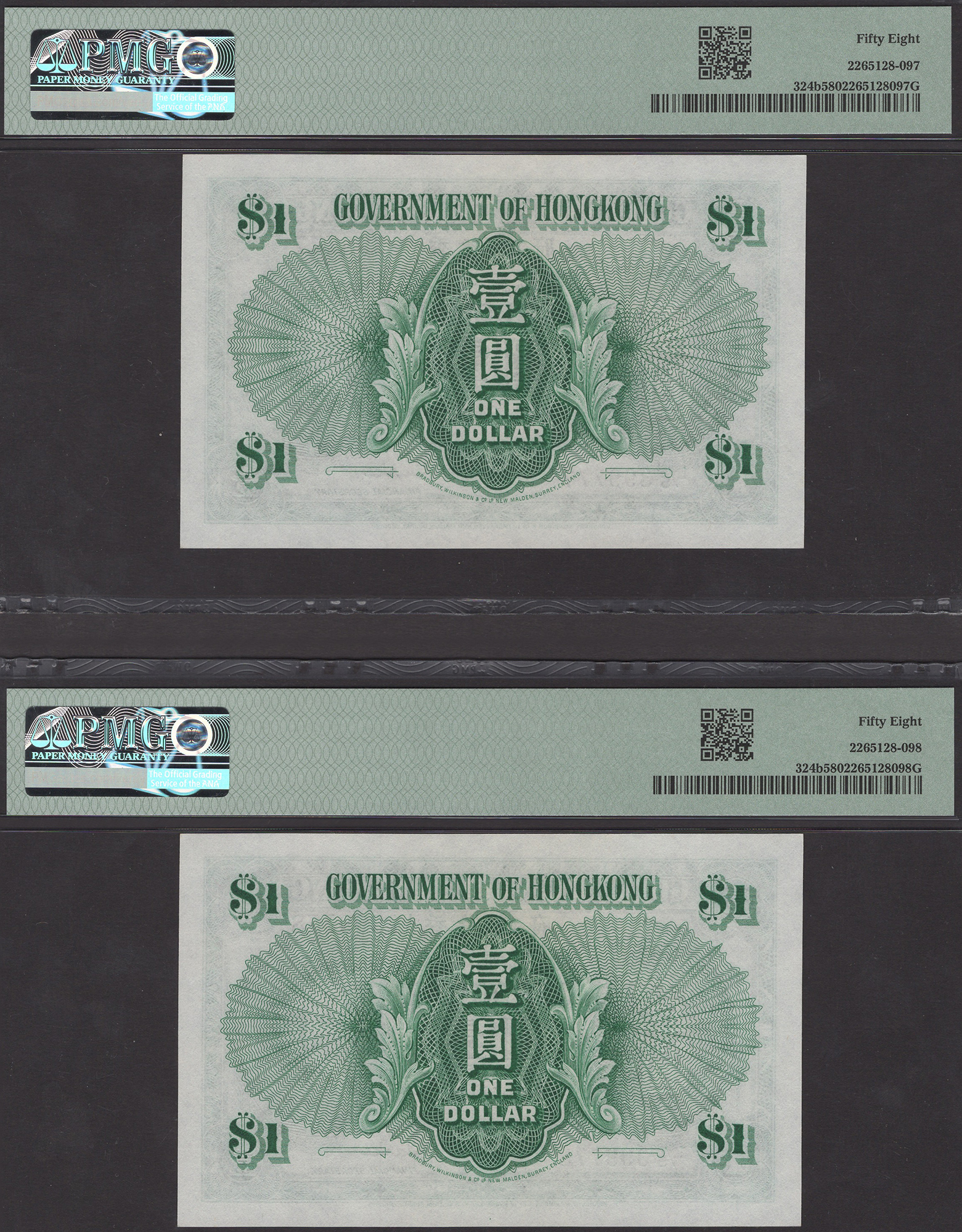 Government of Hong Kong, $1 (2), 1 January 1952, serial number L/5 399777-78, Arthur Clarke... - Image 2 of 2