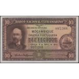 Banco Nacional Ultramarino, Mozambique, 10 Escudos, 15 April 1943, serial number 097268,...