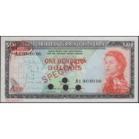 East Caribbean Currency Authority, specimen $100, ND (1983), serial number A1 000000,...