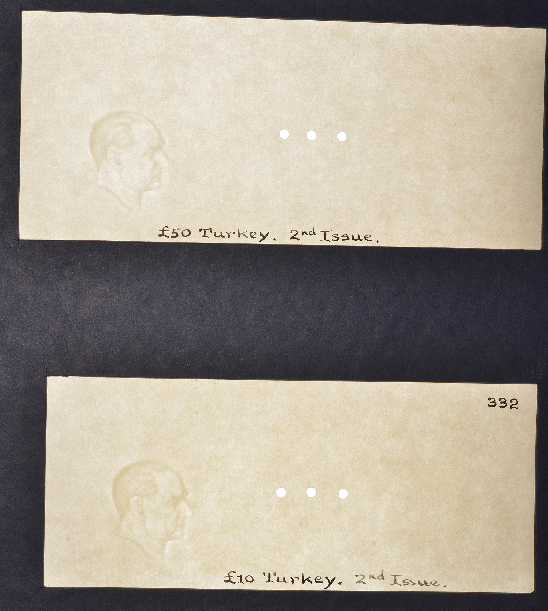Central Bank of Turkey, watermarked papers for 2 1/2, 5, 10, 50, 100, 500 and 1000 Lirasi,... - Image 5 of 7