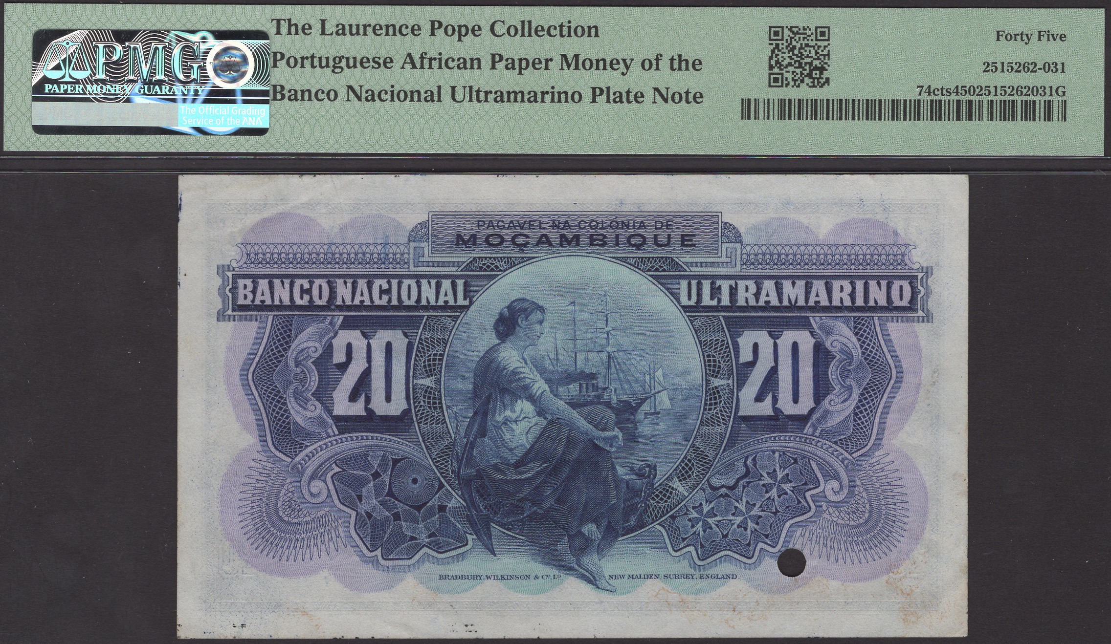 Banco Nacional Ultramarino, Mozambique, colour trial 20 Escudos, 6 April 1937, serial... - Bild 2 aus 2