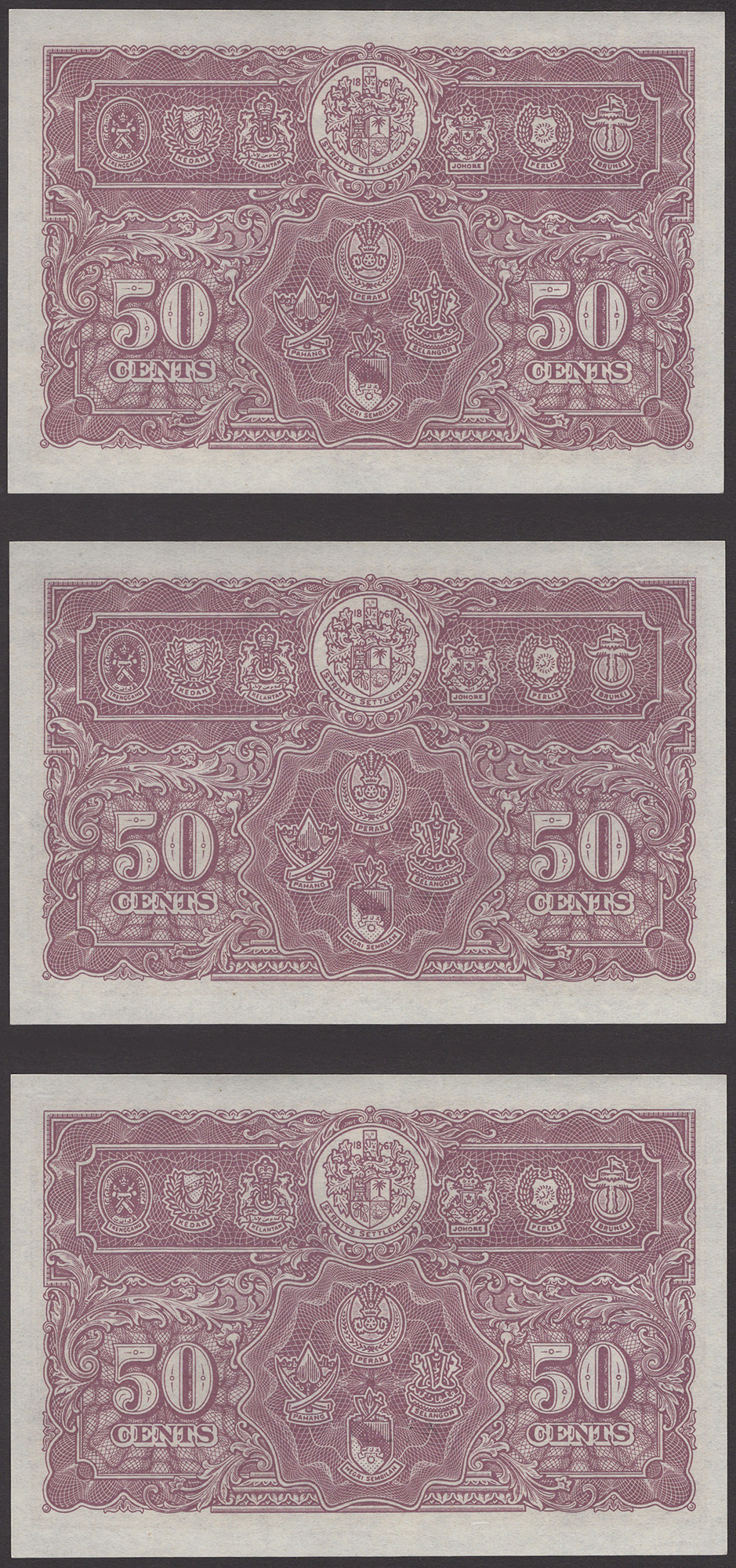 Board of Commissioners of Currency Malaya, 50 Cents (3), 1 July 1941, serial numbers A/33... - Image 2 of 2